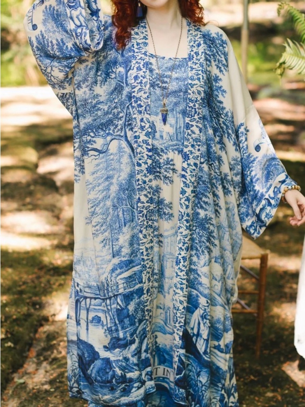 Market of Stars Let the Light In Blue & White Printed Kimono Robe - Women - Picture 2 of 7